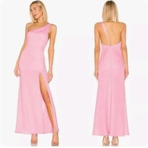 NBD Pink One Shoulder Maxi Gown Side Slit Open Back Dress Medium NEW